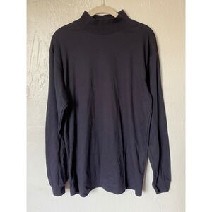 Vintage L.L.Bean Mock Neck Shirt Mens Large Made in USA Black Long Sleeve